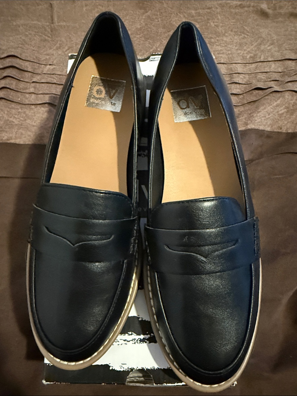 a.n.a Black Leather Penny Loafers with Contrast Trim Womens 7.5